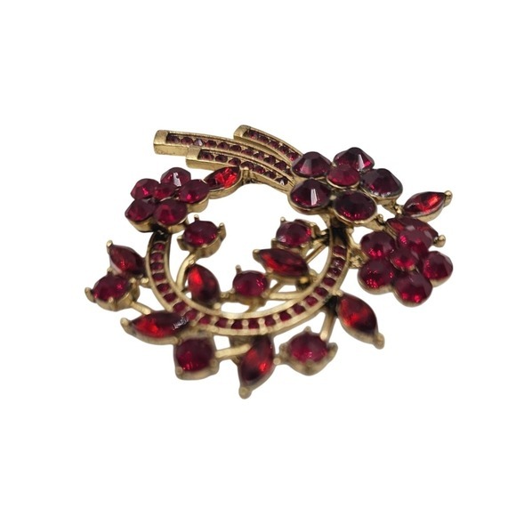 Vtg‎ Red Rhinestone Brooch Floral Spray 50s Wreath Stmt Glam Hollywood Regency - Picture 3 of 7